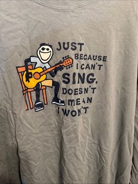 Life Is Good Gray Graphic Tee with Yellow & Orange Guitar